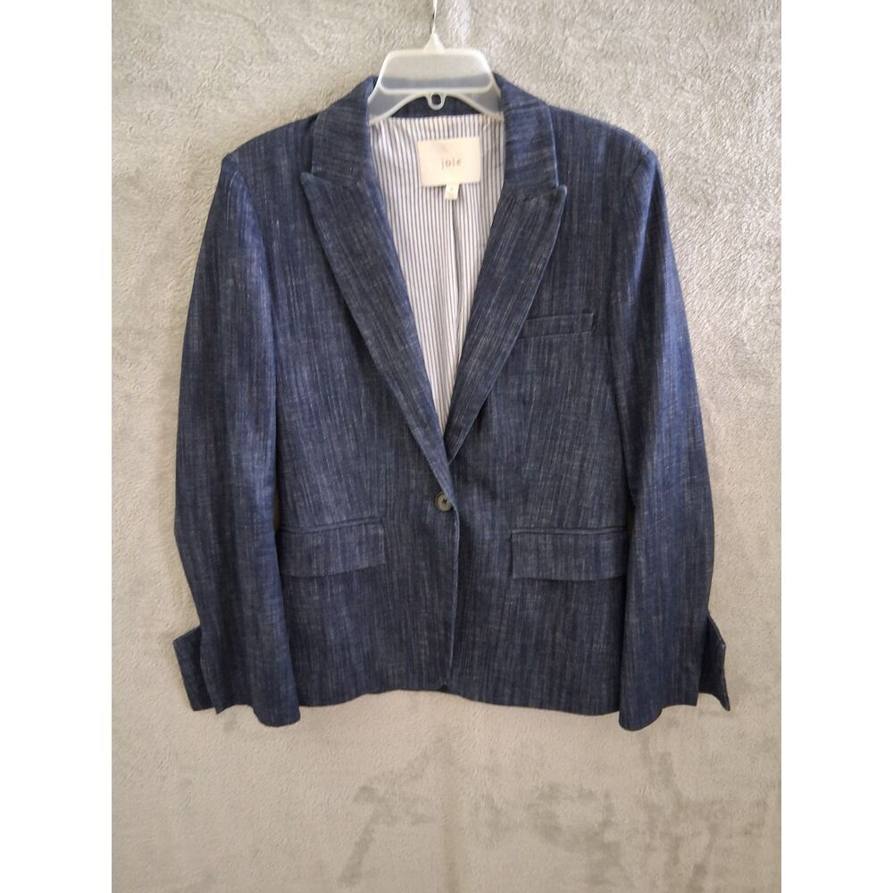 Joie Blazer Anilah Sz 8 Denim Peak‎ Lapel Dark Wash Blue Preppy Coastal Academia
